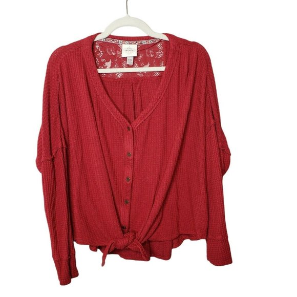 Knox Rose Tops - Knox Rose Top XXL deep red Long Sleeve Knot Front